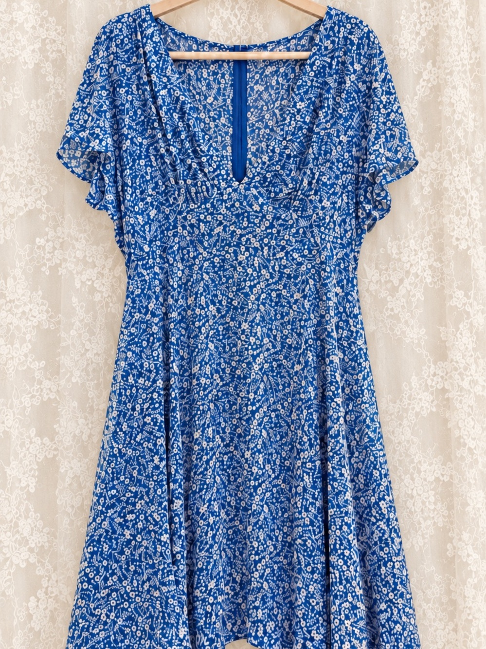 Princess Polly Blue Floral Mini Dress Size 12 Cottagecore Romantic Fit & Flare